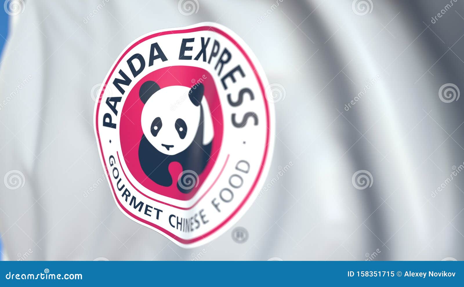 Waving Flag with Panda Express Logo, Closeup. Editorial 3D Rendering Editorial Image