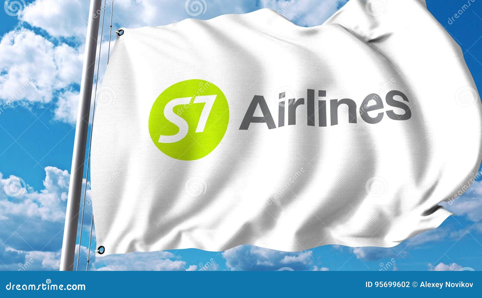 Waving Flag with S7 Airlines Logo. 3D Rendering Editorial Photography