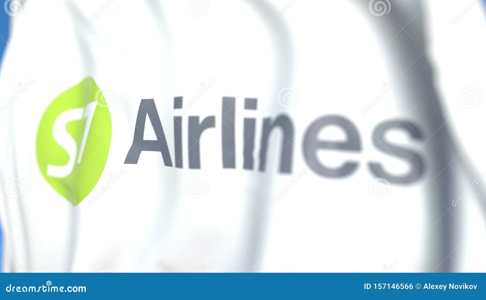 Waving Flag with S7 Airlines Logo, Closeup. Editorial 3D Rendering