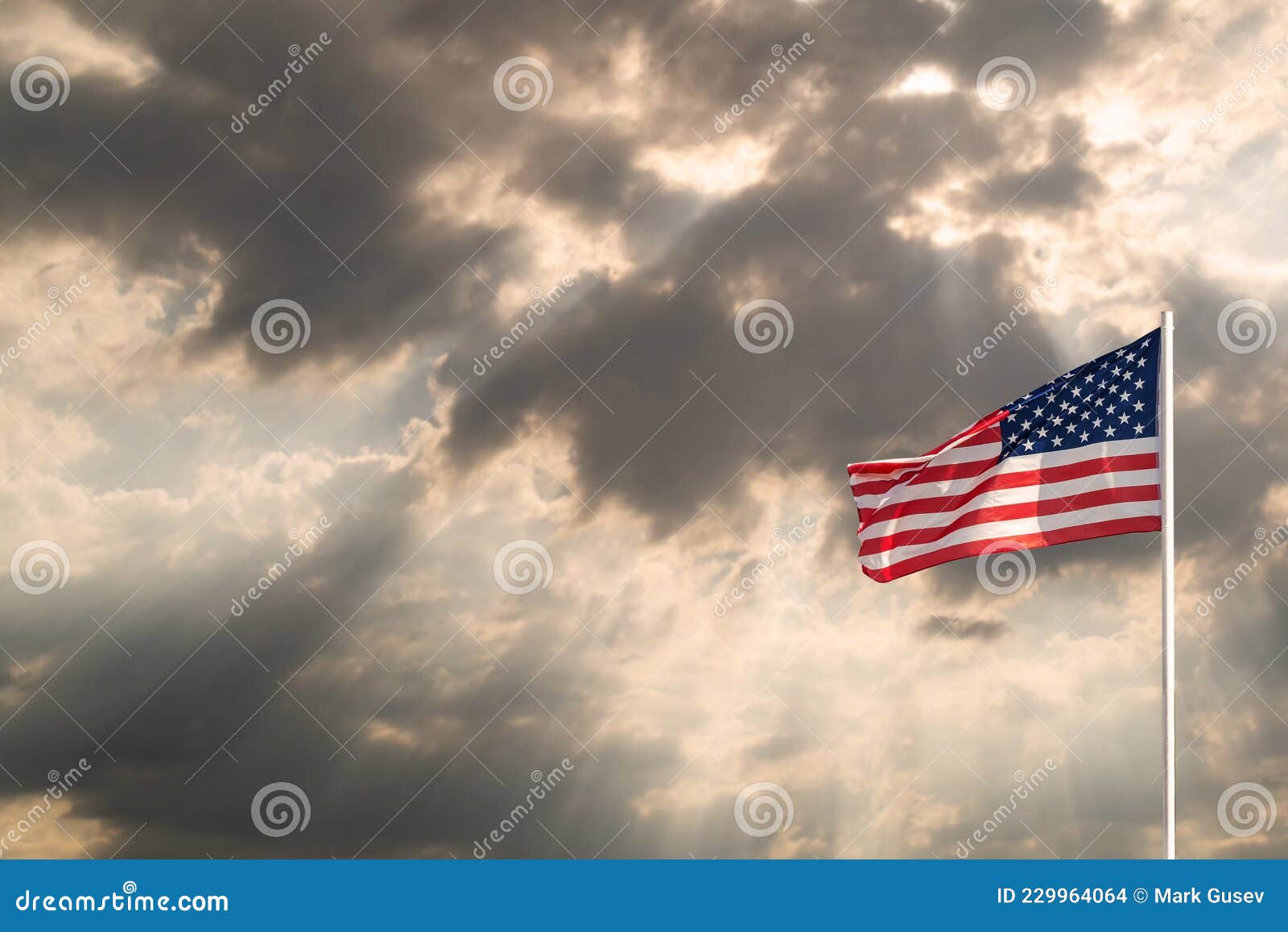 Flag of United States of America Dramatic Copy Space. USA in Nature Environment Stock Photo - Image of democracy, flag: 229964064
