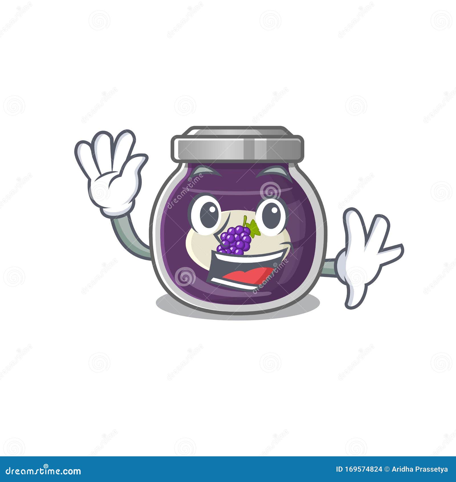 Waving Friendly Grape Jam Cartoon Character Design Stock Vector