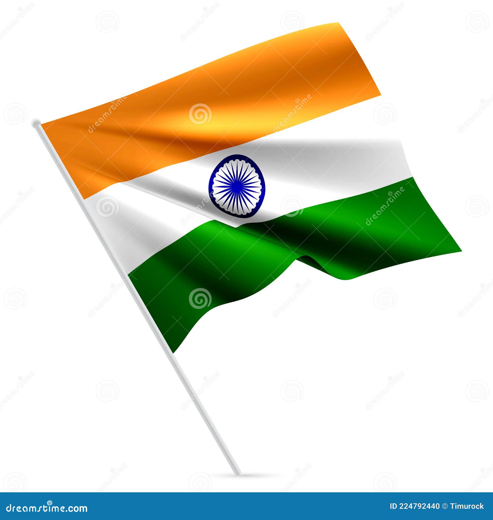 Waving Rippled Flag of India on White Background Stock Vector -  Illustration of blue, satin: 224792440