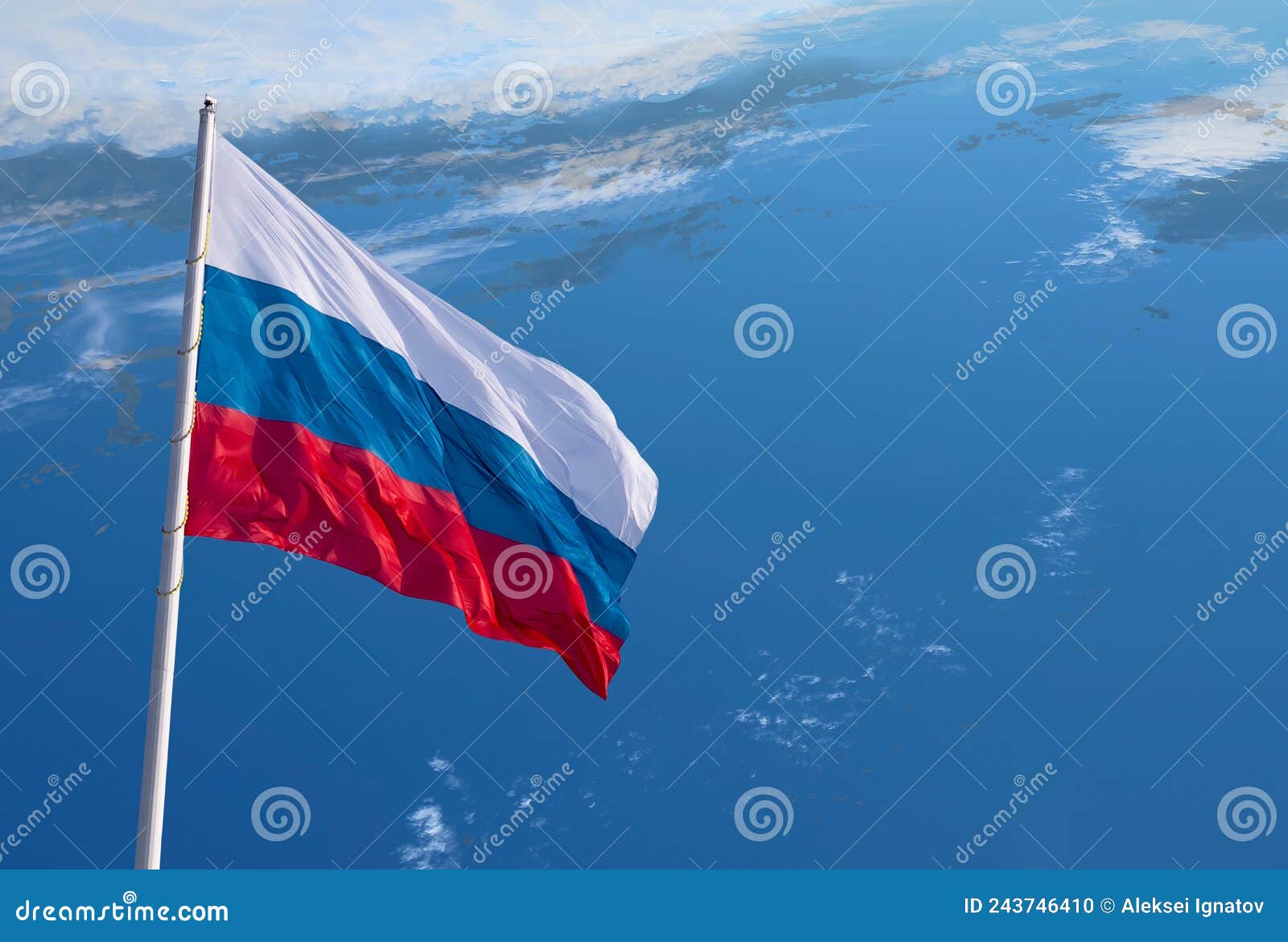 Russia flag waving cloudy sky background