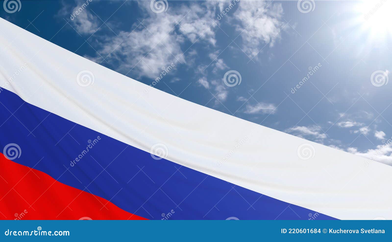 Russia flag waving cloudy sky background