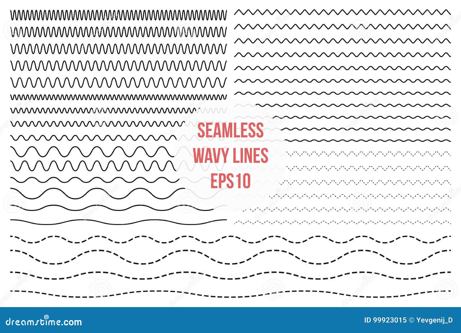 wavy lines set. horizontal seamless thin zig zag, criss cross and wavy lines for brushes