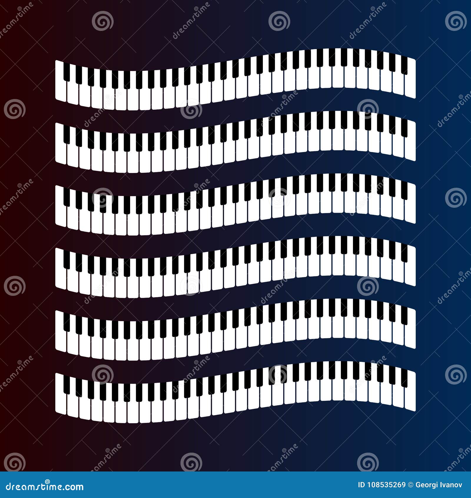 Wavy Piano Keys Design On A Dark Background Stock Vector - Illustration