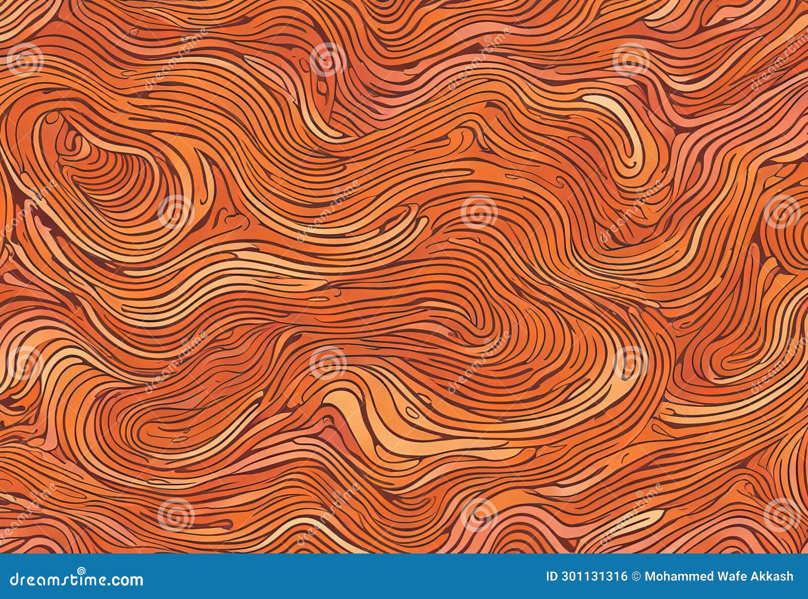 1970 wavy swirl seamless pattern in orange and pink colors. hand-drawn  . seventies style, groovy background,