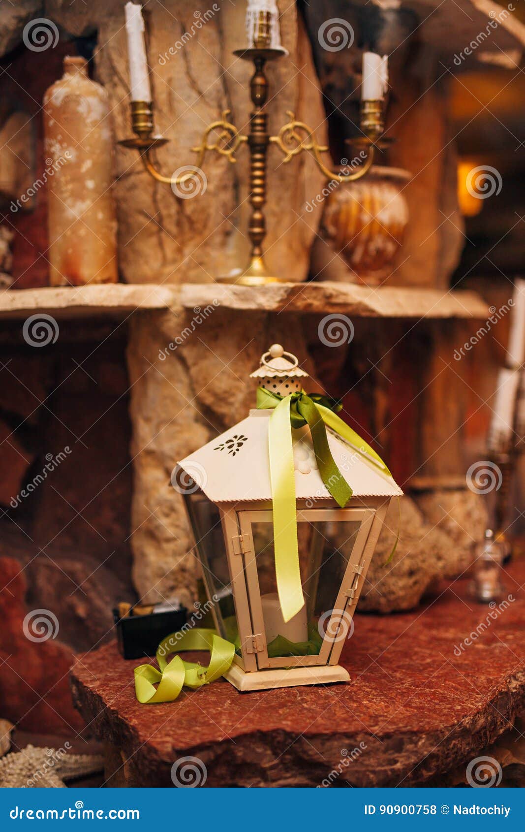 Wax Candle in a White Lantern Stock Photo Image of decor, luxury