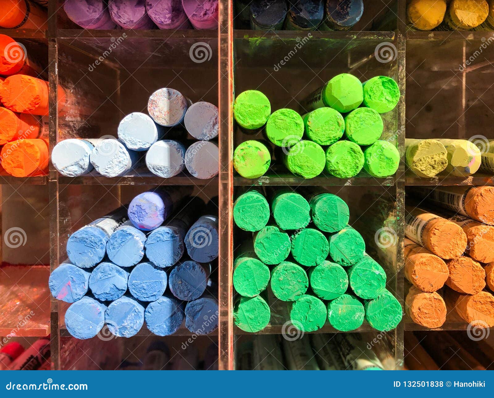 Wax Crayons Many Colors Multicolored Pens in Shelf Stock Photo