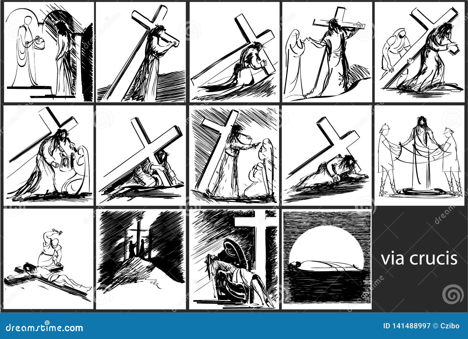 way of the cross stations -  sketch drawing