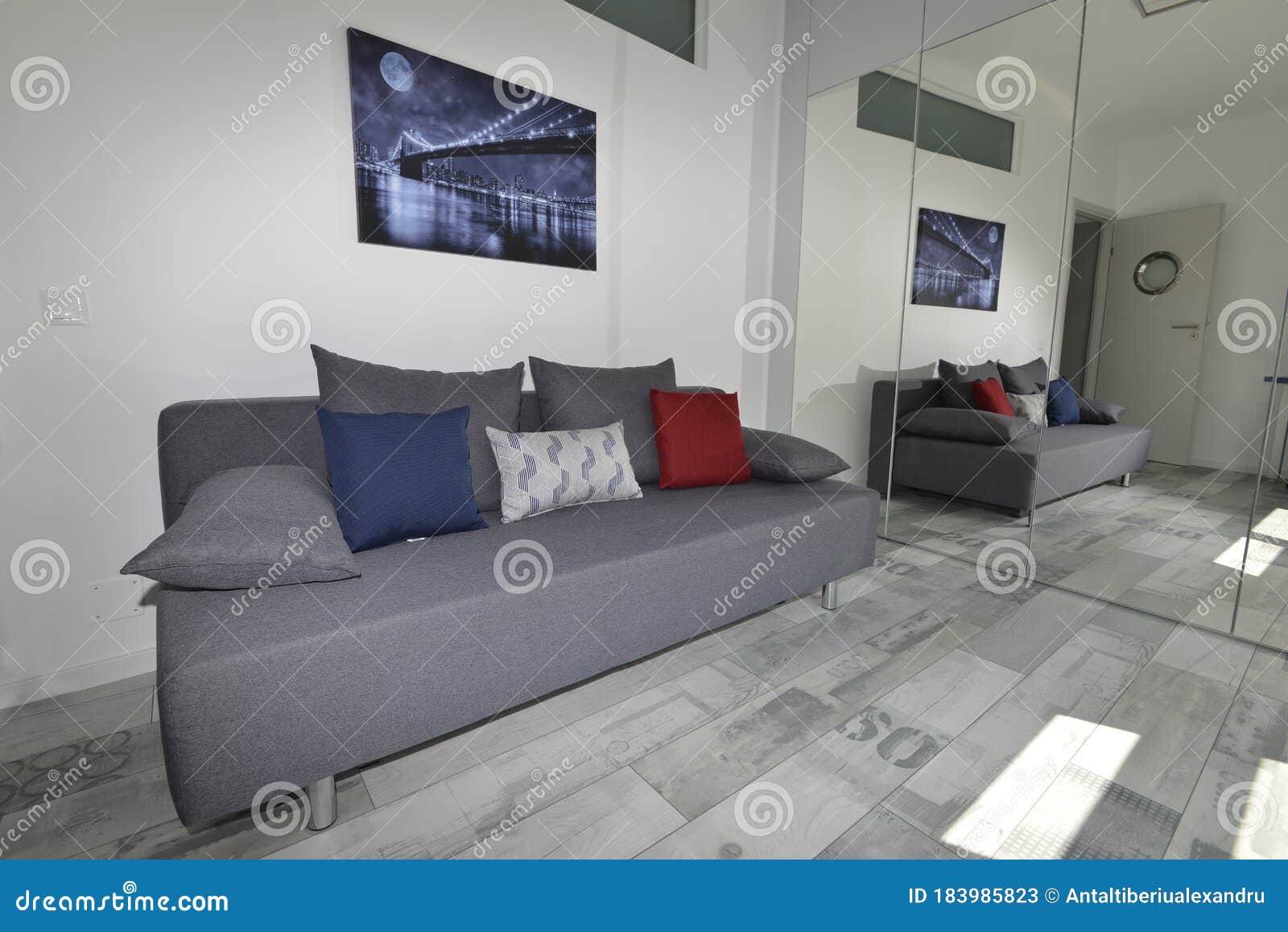 Small Living Room With Mirrors And Sofa Stock Image Image Of Modern