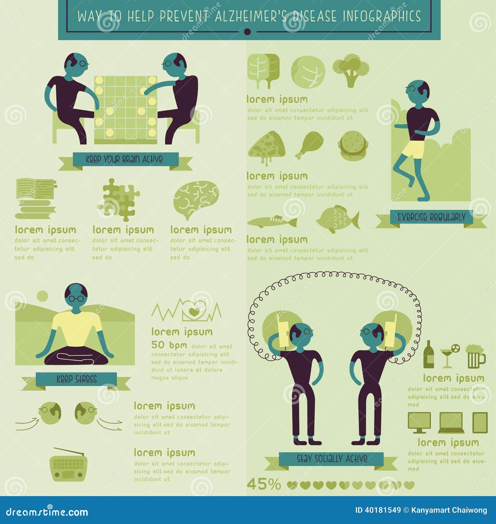 Way To Help Prevent Alzheimer Disease Infographic Stock Vector