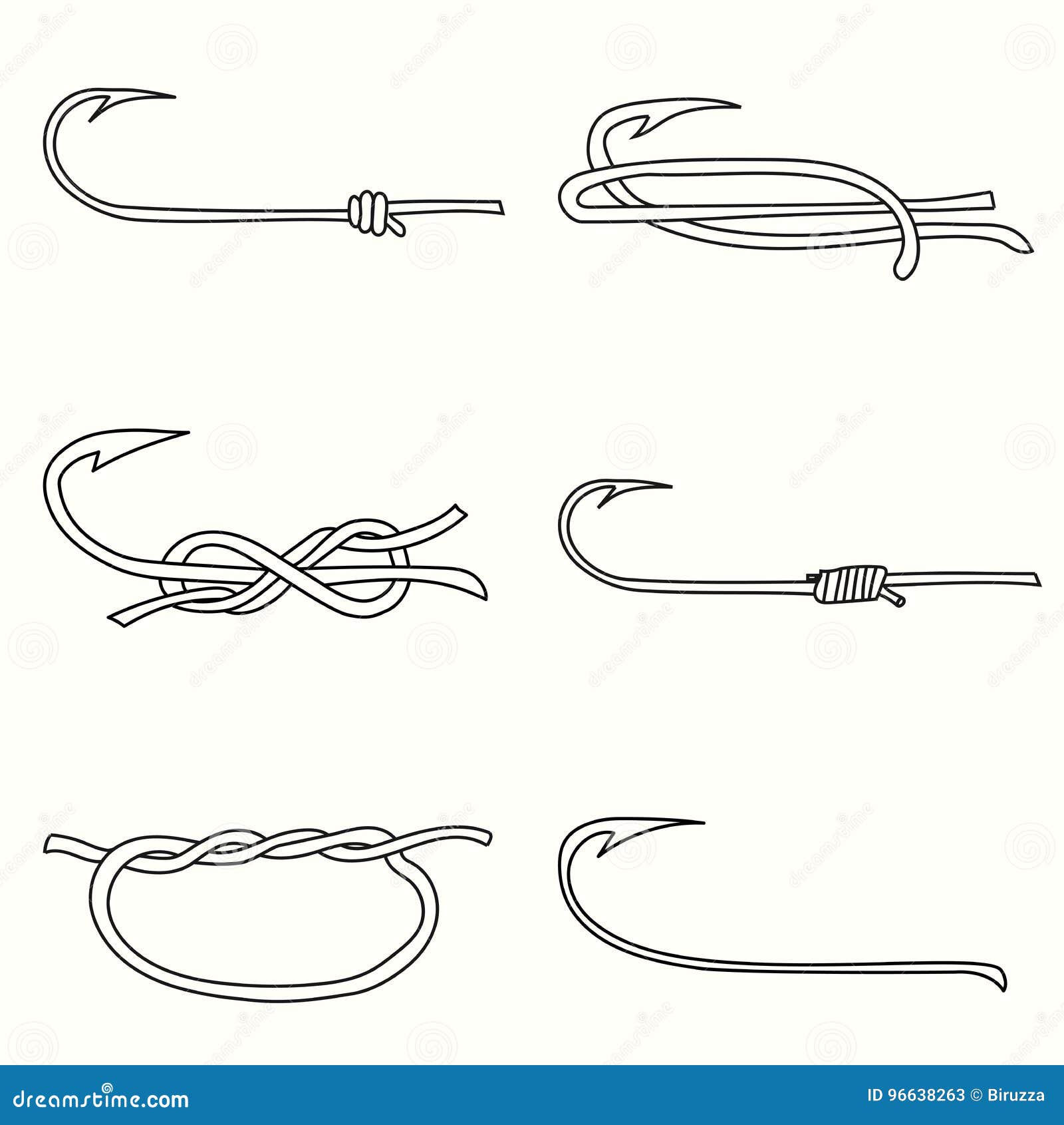 Ways To Tie a Fishing Line To a Fishing Hook Stock Vector