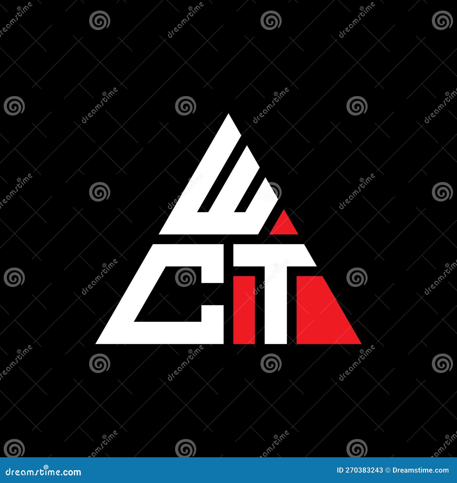 wct triangle letter logo  with triangle . wct triangle logo  monogram. wct triangle  logo template with red