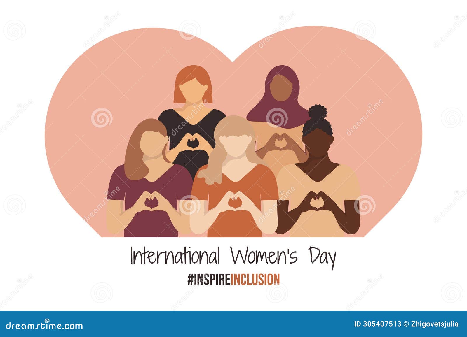 wd inspireinclusion horizontal  with girls shows heart  with their hands. international women's day banner 2024.