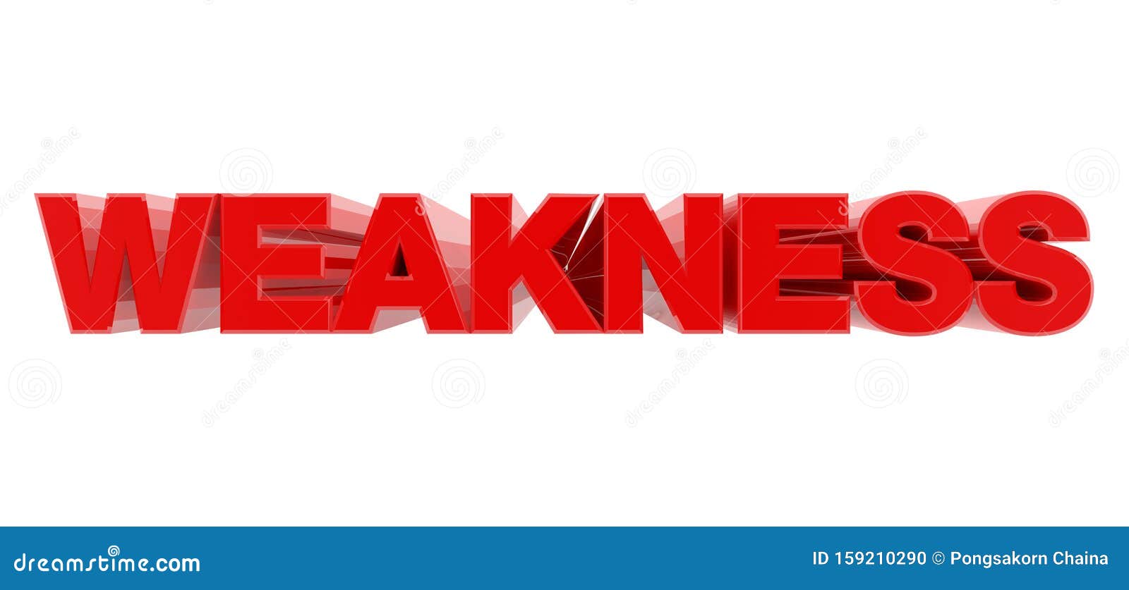 WEAKNESS Red Word on White Background Illustration 3D Rendering Stock