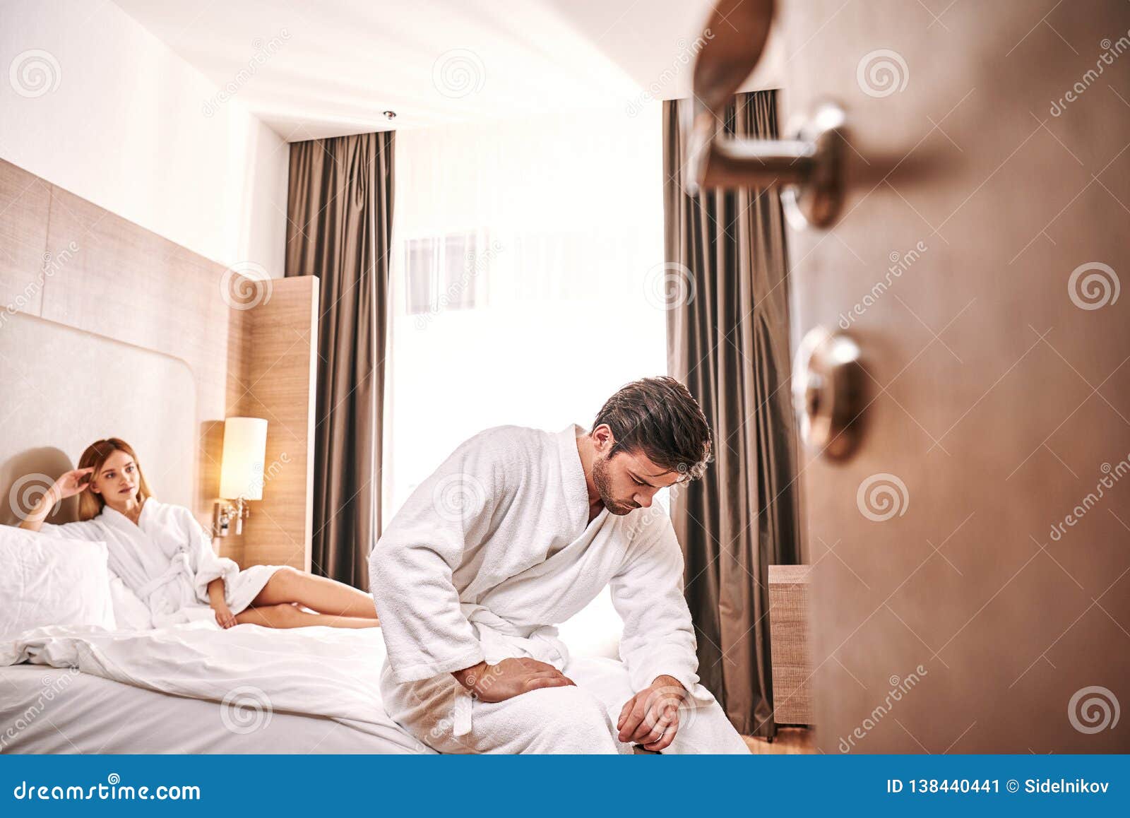 Weakness Worried Man in Hotel Room