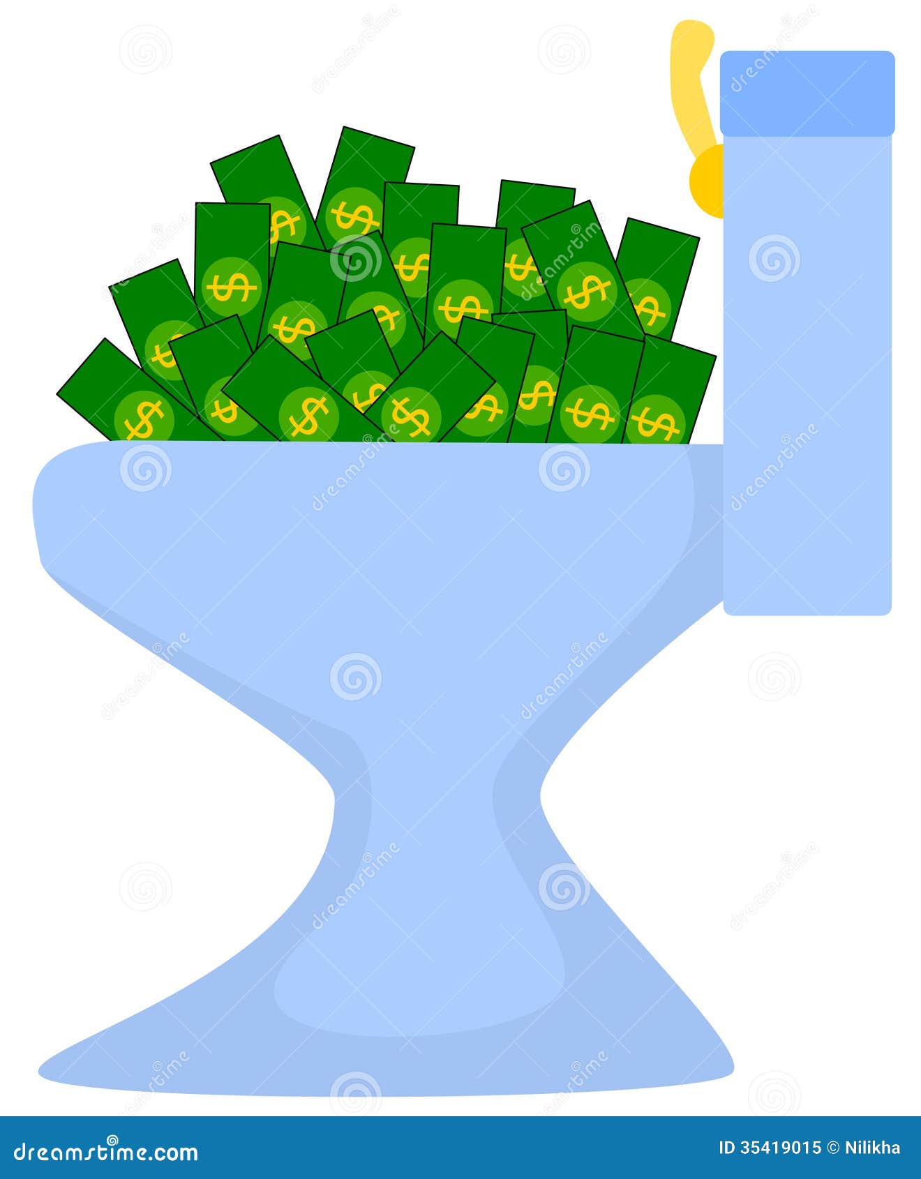 Wealth down the toilet stock illustration. Illustration of business