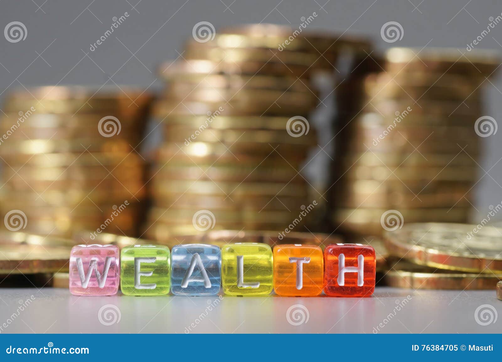 Wealth word on dice stock image. Image of profit, heap 76384705