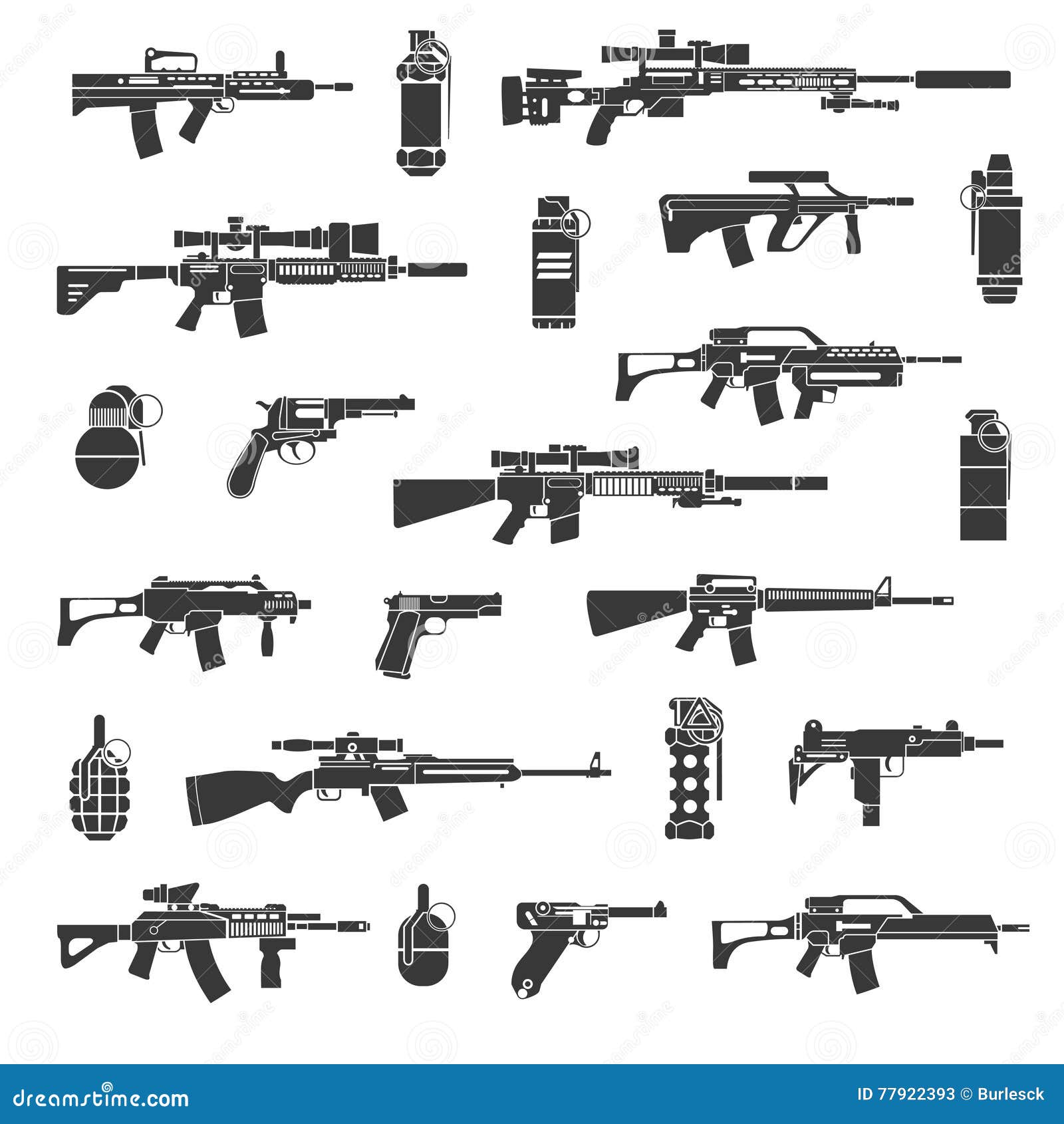 weapon icons and military or war signs 