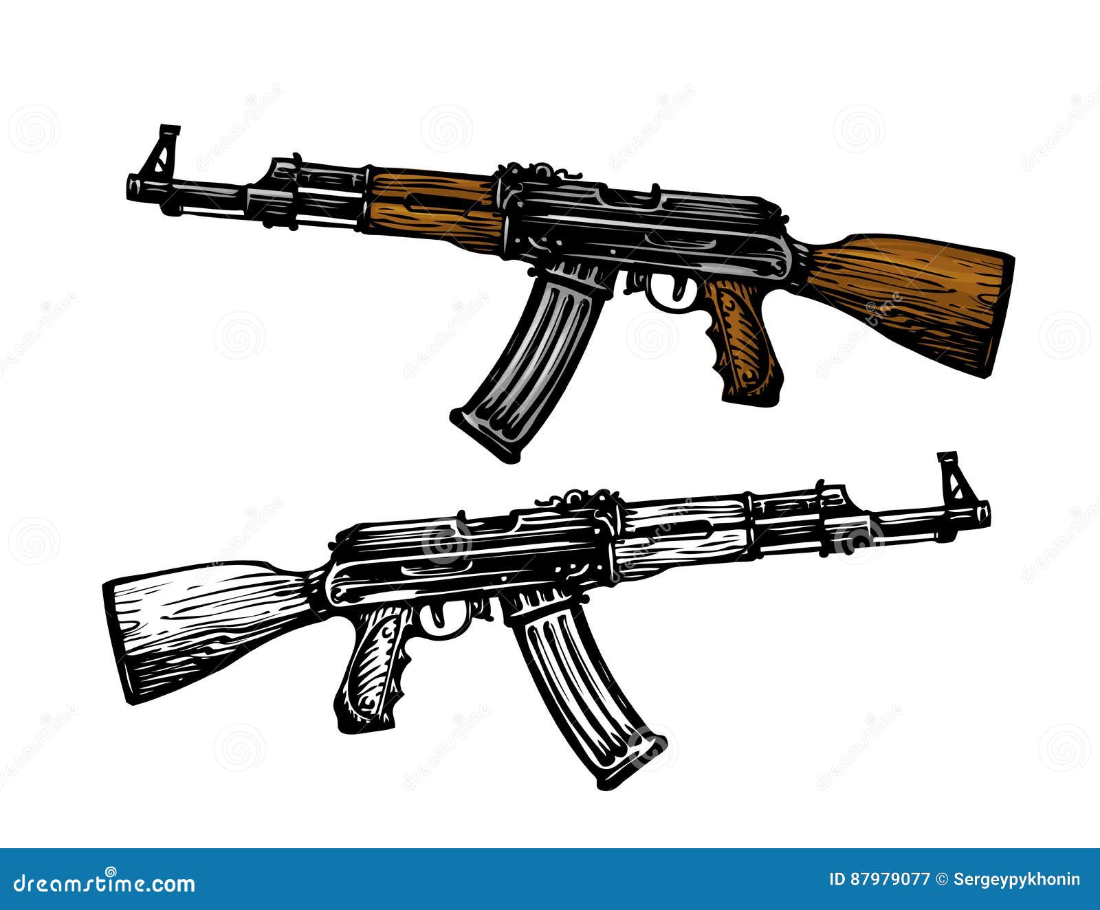 weaponry, armament . automatic machine ak 47. kalashnikov assault rifle, sketch.  