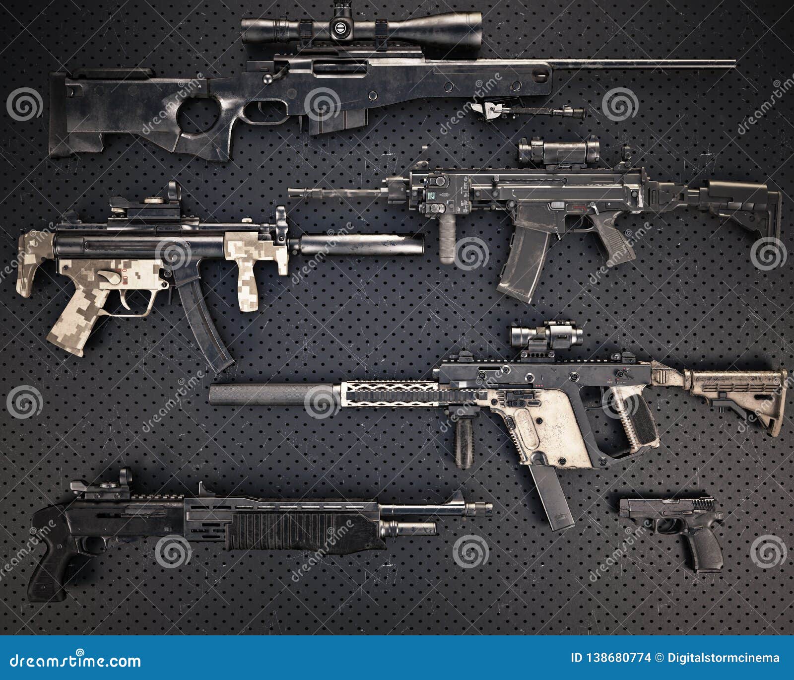 Weapons Stash Of Military Grade Weapons With Automatic Assault Rifles