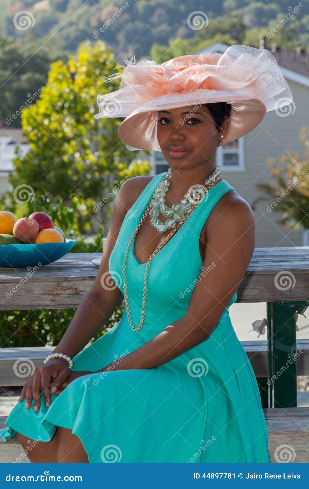 Wearing Green Dress and Beautiful Hat Stock Image - Image of portraits ...