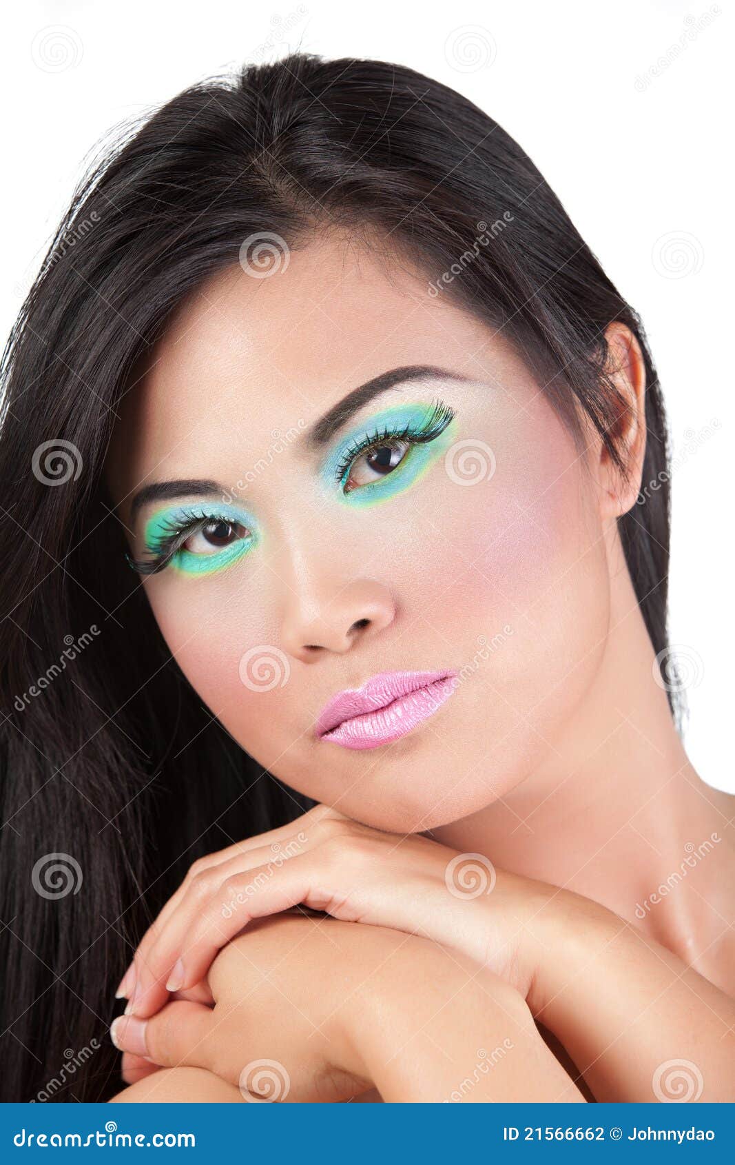 Wearing Pink and Green Makeup Stock Photo Image of beauty, asian 21566662