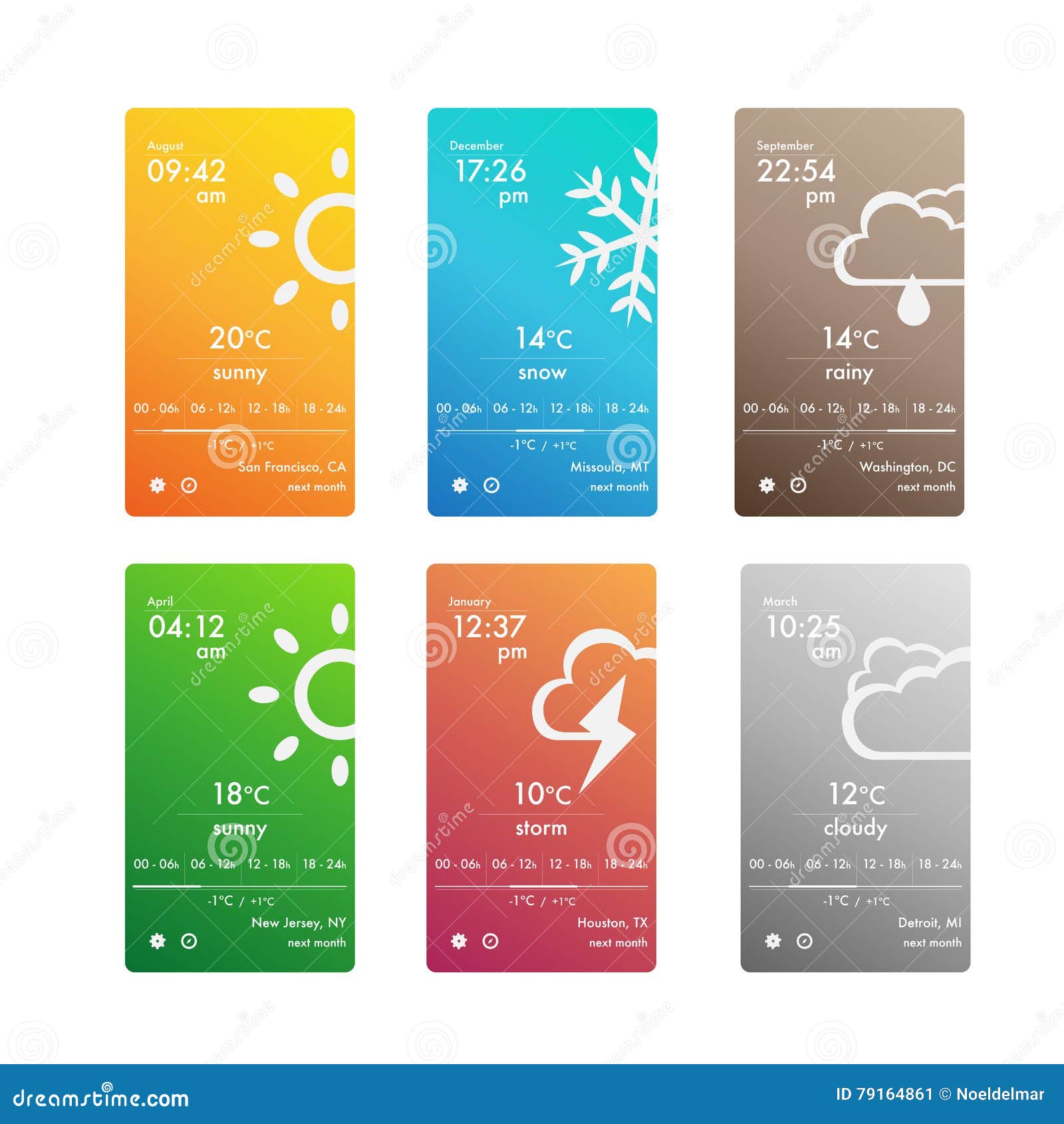 Weather App Set User Interface for Smartphone Stock Vector - Illustration  of layout, temperature: 79164861