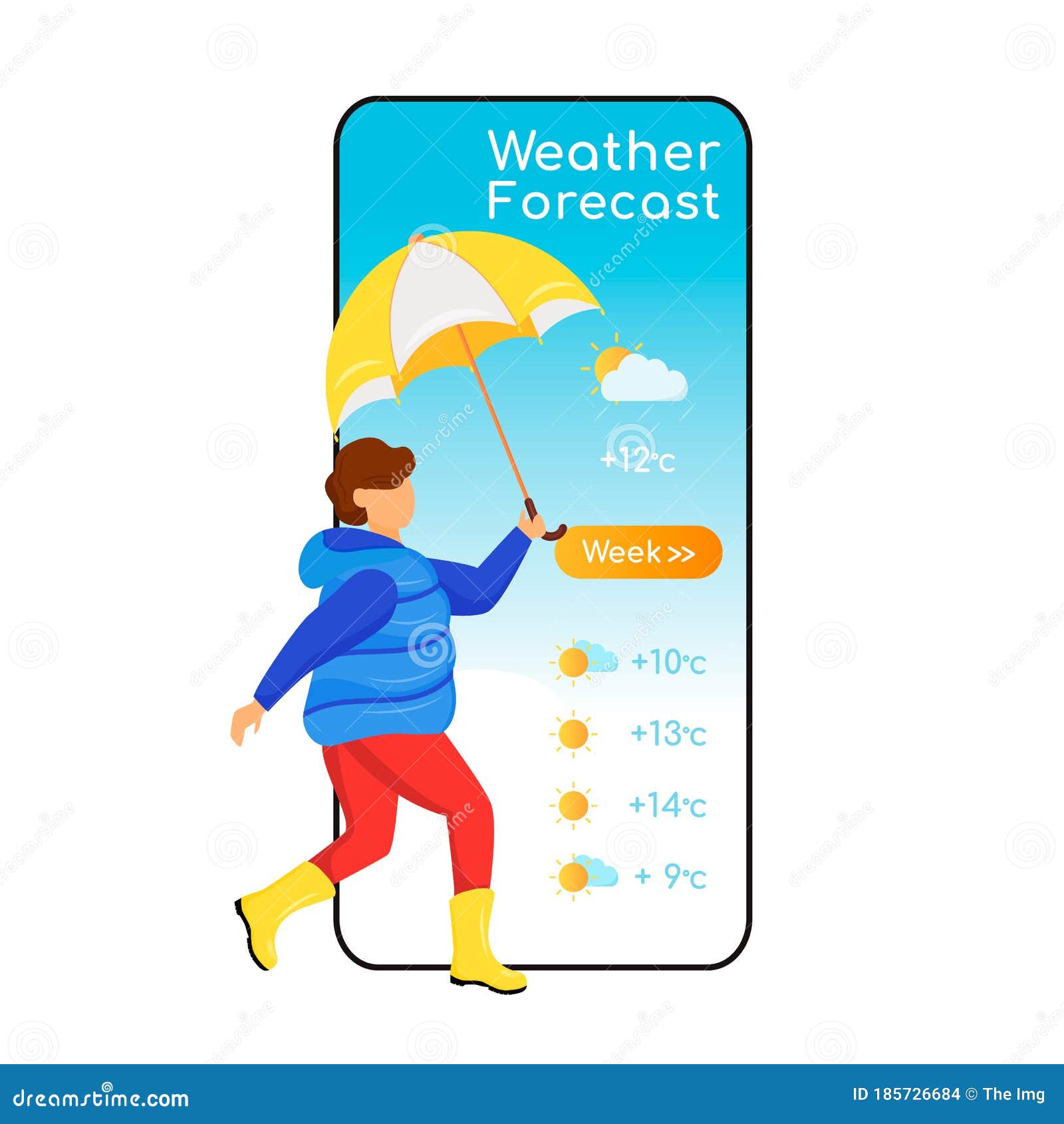 Weather Forecast Cartoon Smartphone Vector App Screen Stock Vector With Kids Weather Report Template
