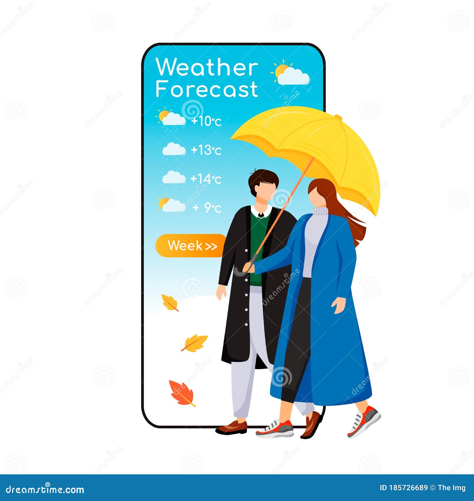 Weather Forecast Cartoon Smartphone Vector App Screen Stock Vector ...