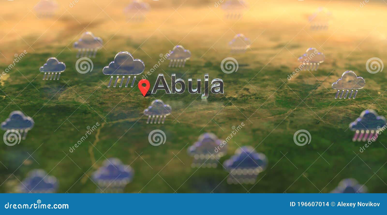 Abuja City and Rainy Weather Icon on the Map, Weather Forecast Related