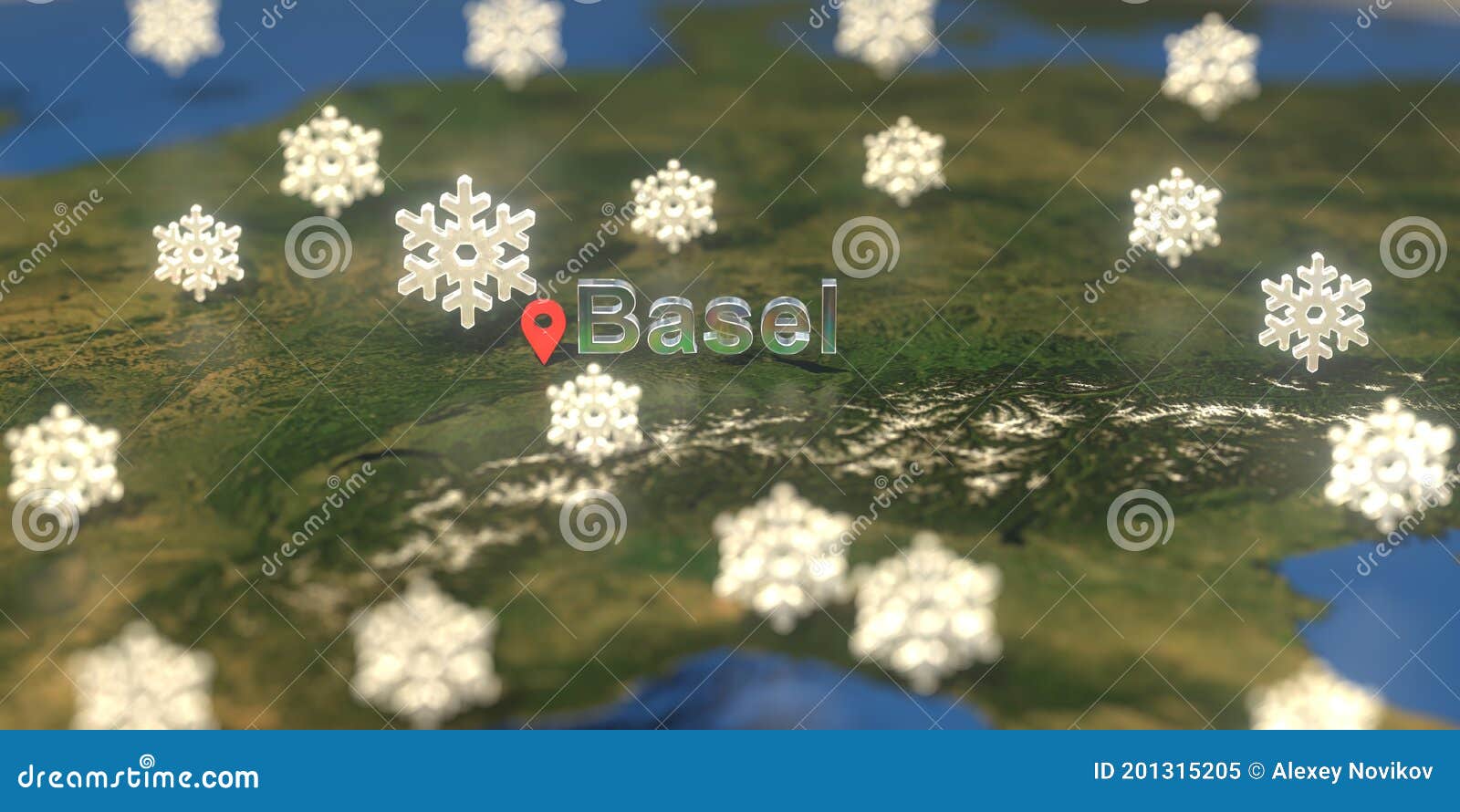 Basel City and Snowy Weather Icon on the Map, Weather Forecast Related