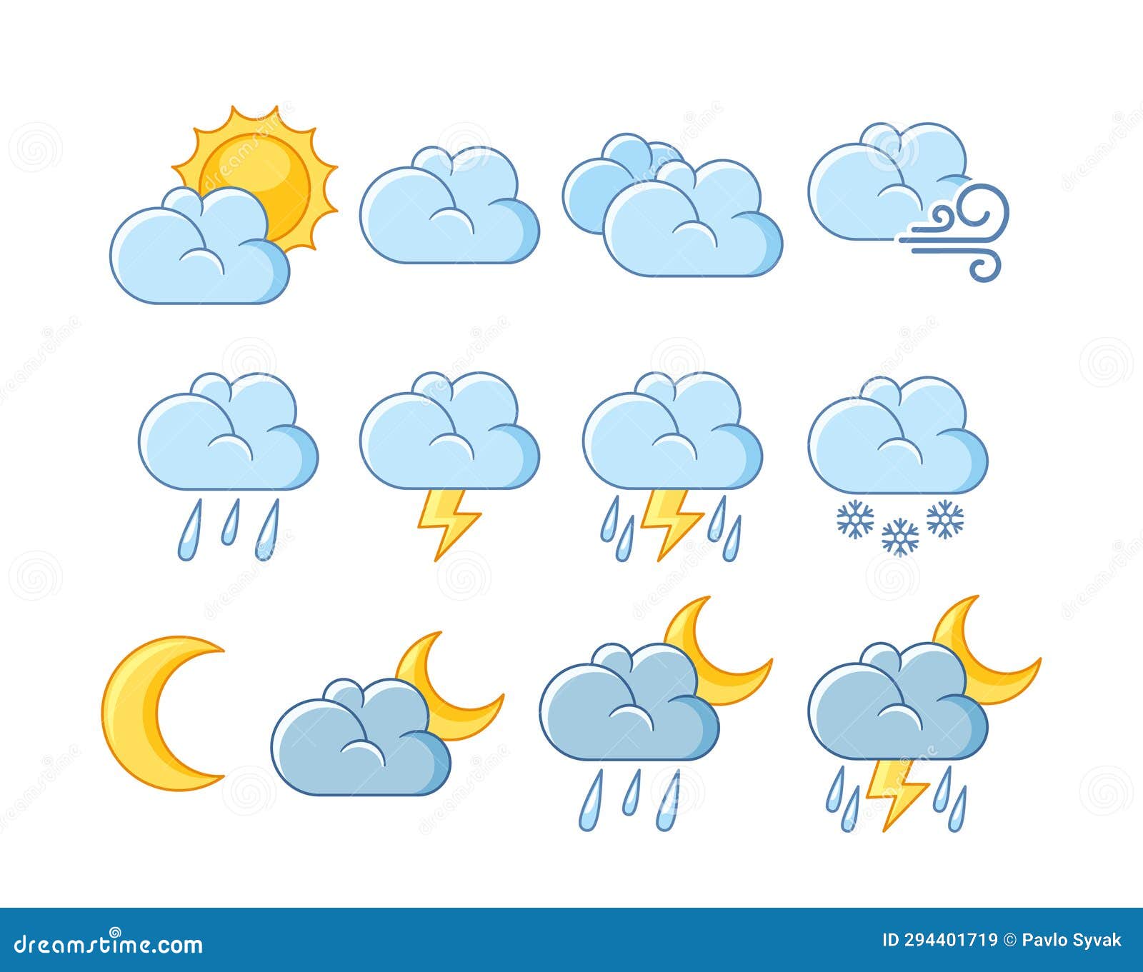 Weather Forecast Cloud Icons Set. Comprehensive Collection of Cloud 