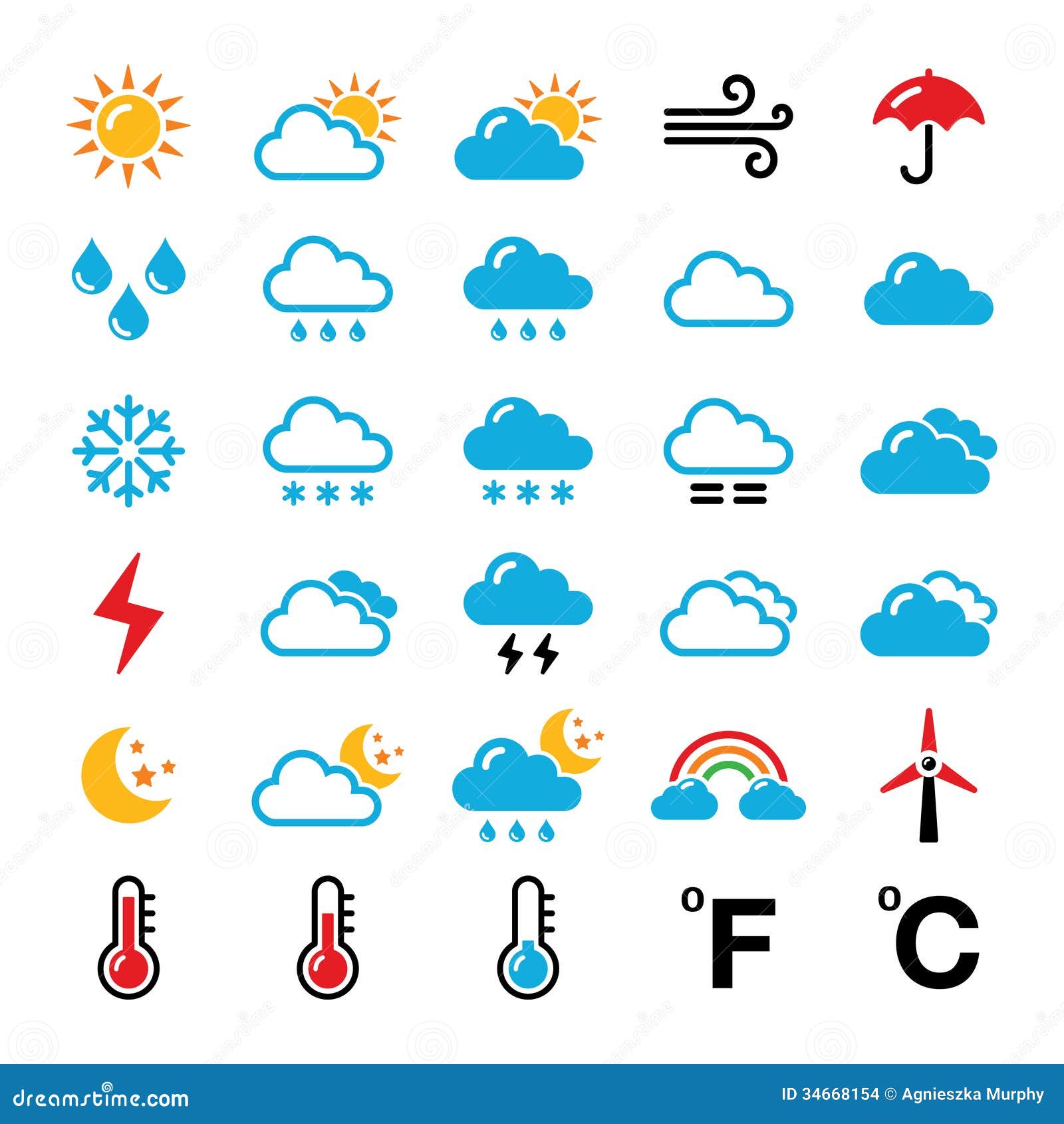 Weather Forecast Colorful Icons Set Stock Illustration - Image: 34668154