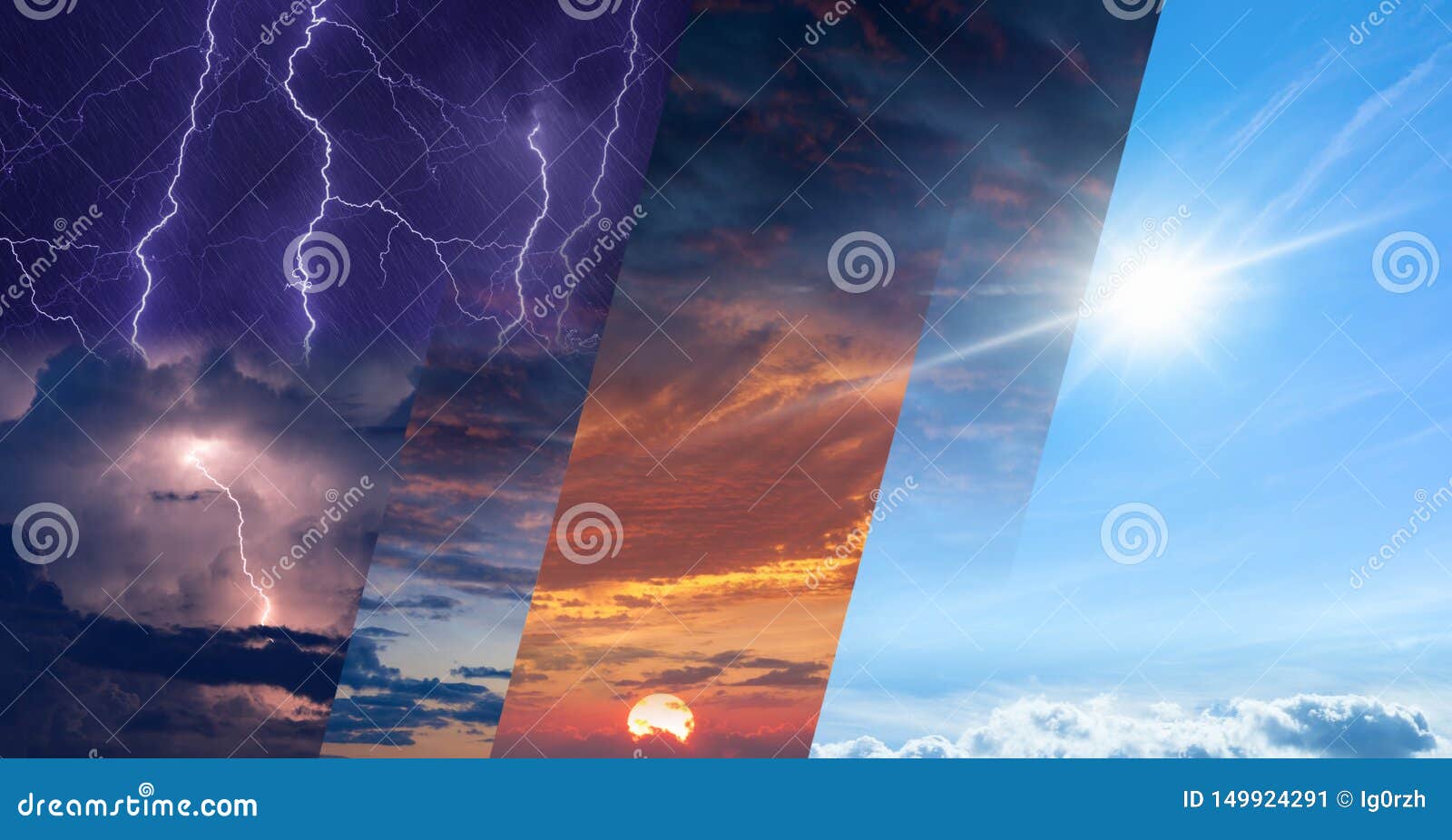 weather forecast concept, collage of variety weather conditions