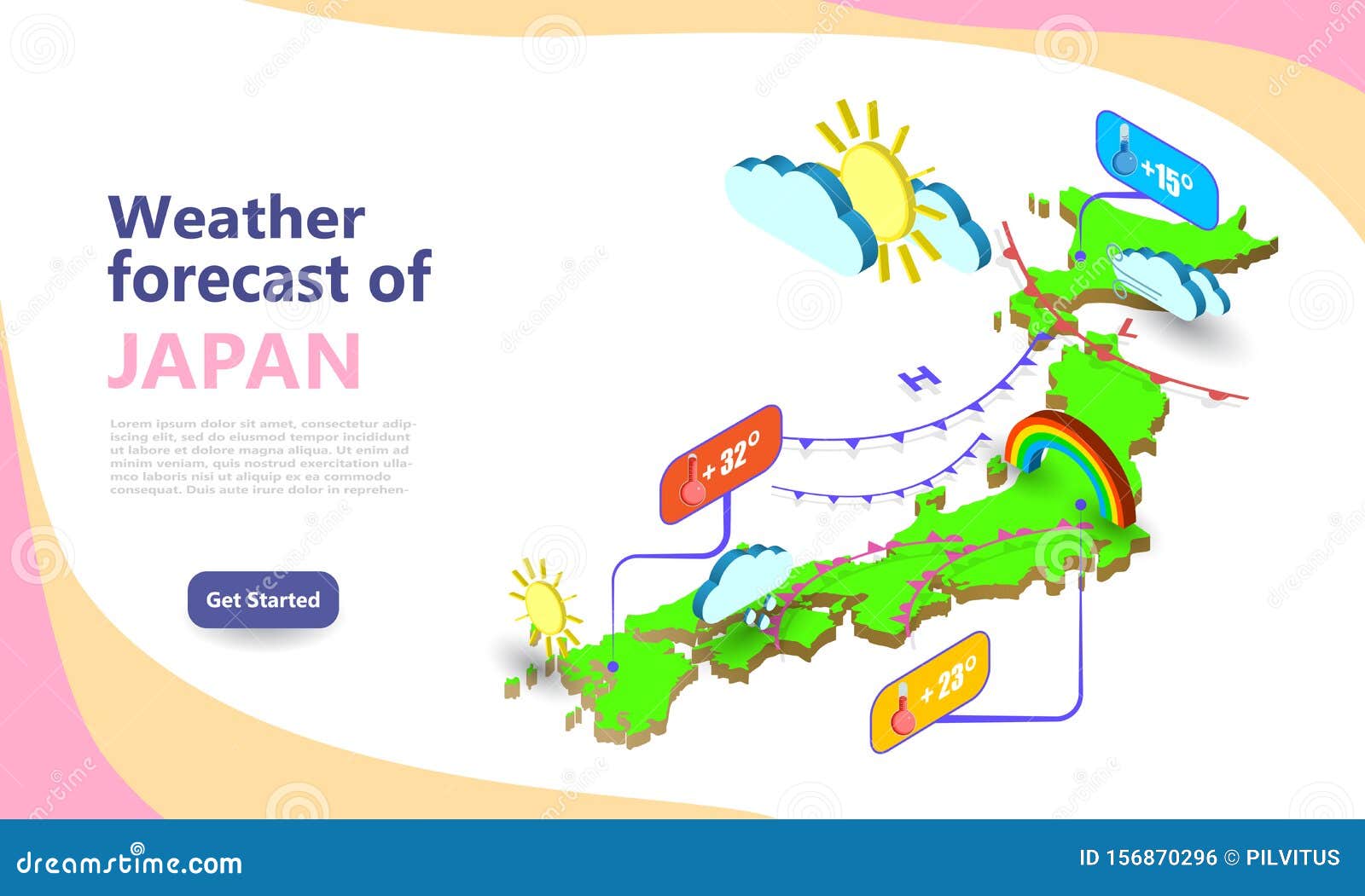 Weather By Location On Map Weather Forecast Map Of Japan. Isometric Set Icons Location On Country.  Vector Widgets Layout Of A Meteorological Stock Vector - Illustration Of  Nature, News: 156870296