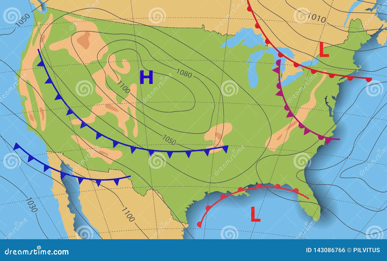 Weather Forecast. Meteorological Weather Map of the United State of