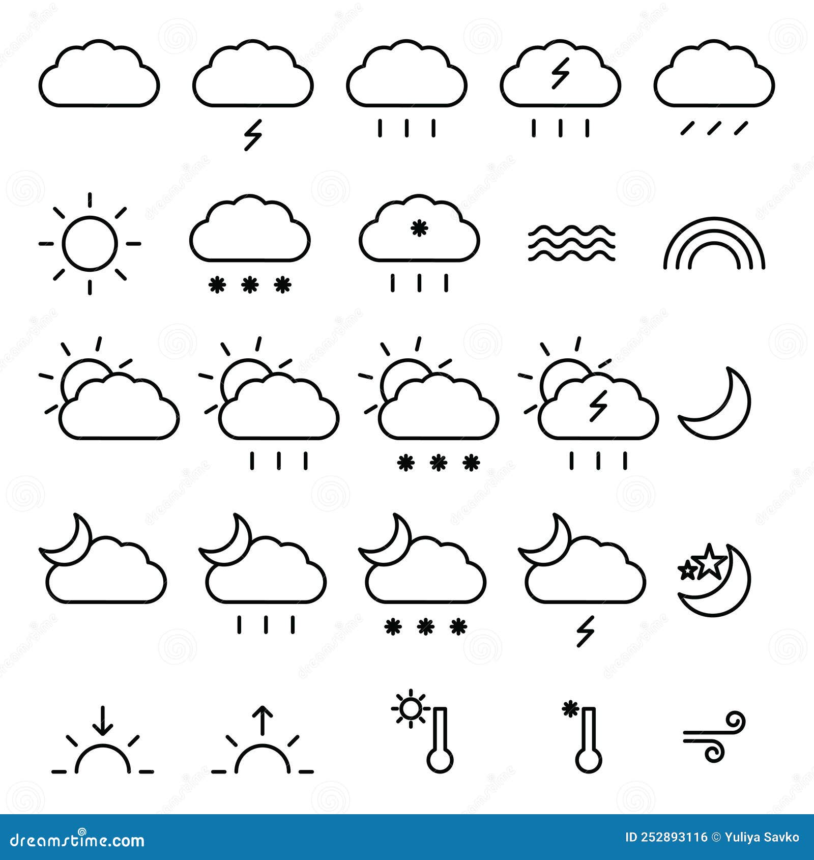 Weather Forecast. Outline Isolated Web Icons Set. Stock Vector ...