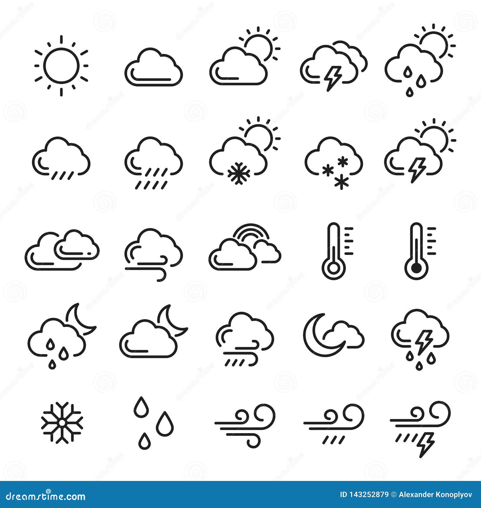 Weather Icon Set, Meteorology and Climate Symbol Stock Vector ...