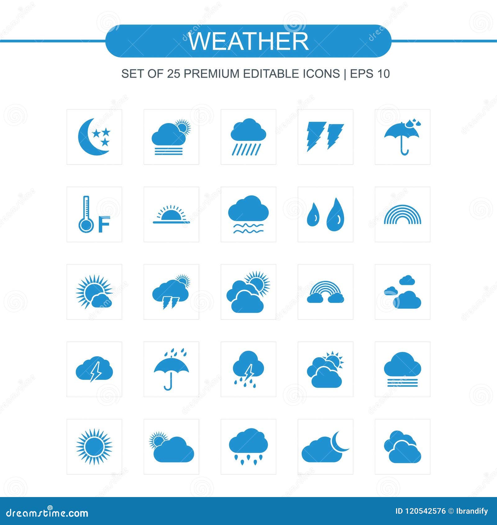 Weather icons set blue stock vector. Illustration of weather 120542576