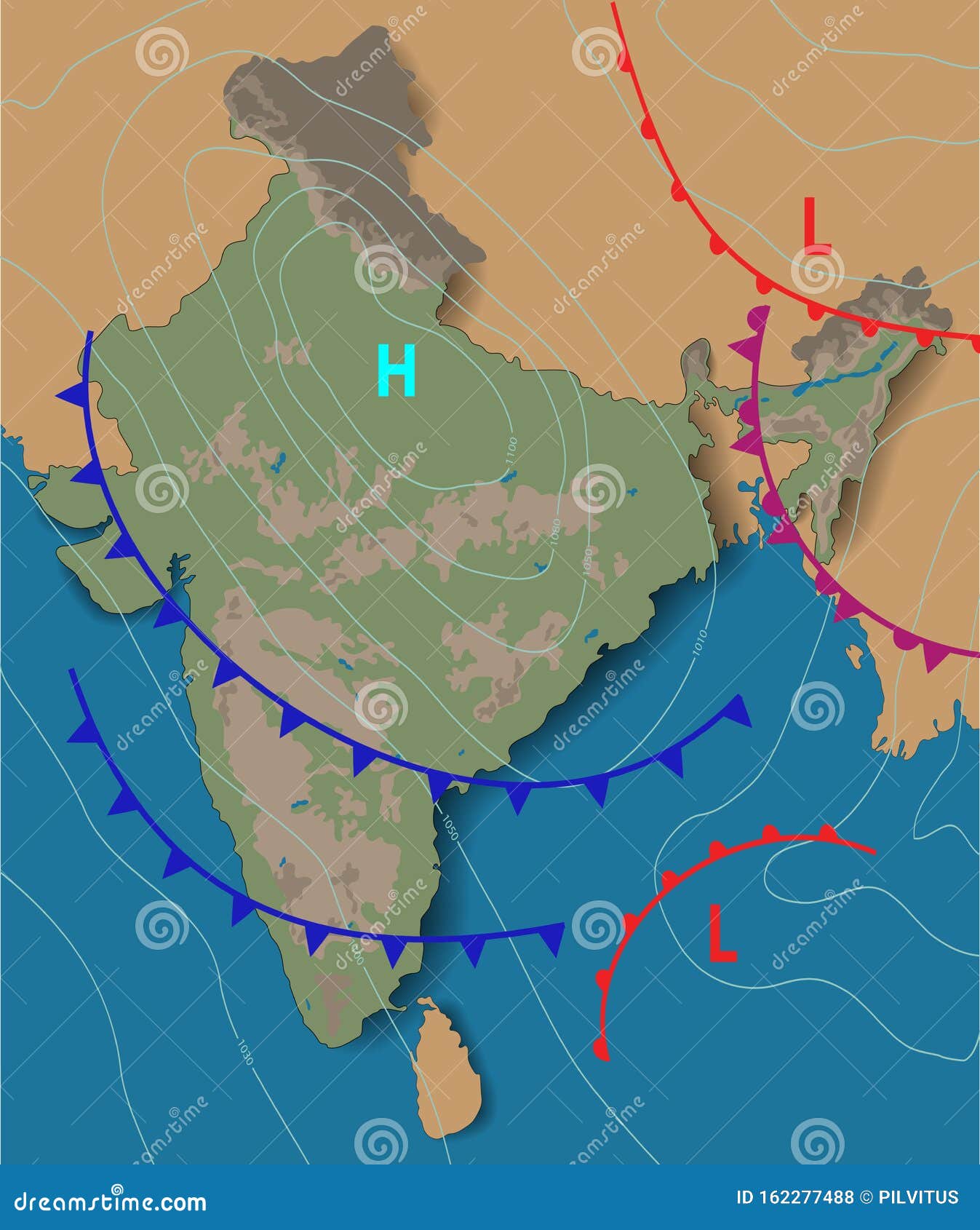 Weather Forecast India Map Weather Map Of The India. Chart Synoptic Showing Isobars And Weather  Fronts. Meteorological Forecast. Topography And Physical Map Stock  Illustration - Illustration Of Climate, Occluded: 162277488