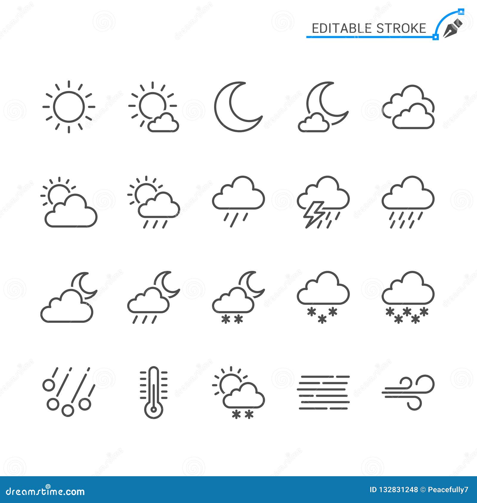 Weather outline icon set stock vector. Illustration of storm - 132831248