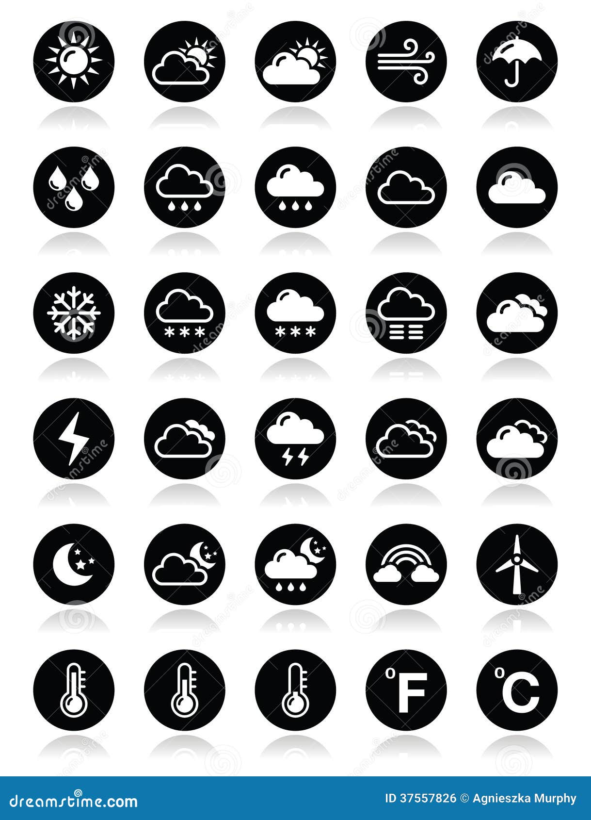 Weather round icons set stock illustration. Illustration of fahrenheit ...