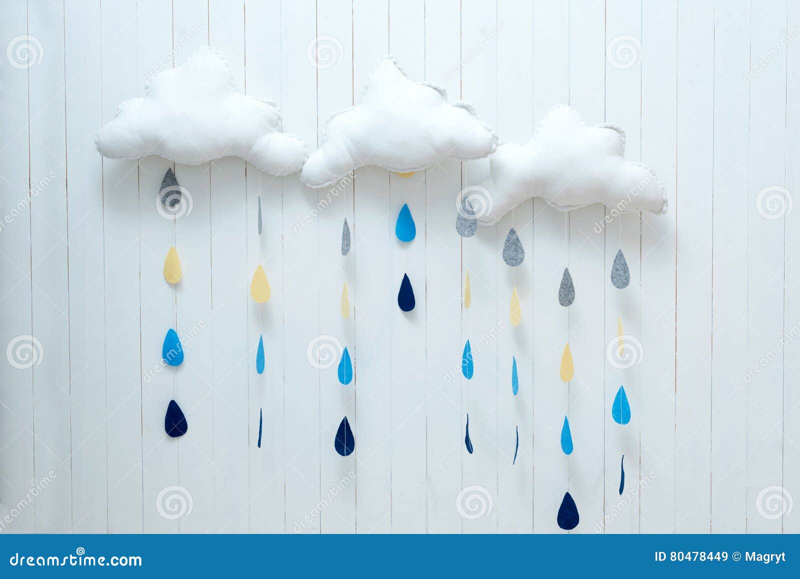 Weather Symbols. Handmade Room Decoration Clouds with Rain Drops ...