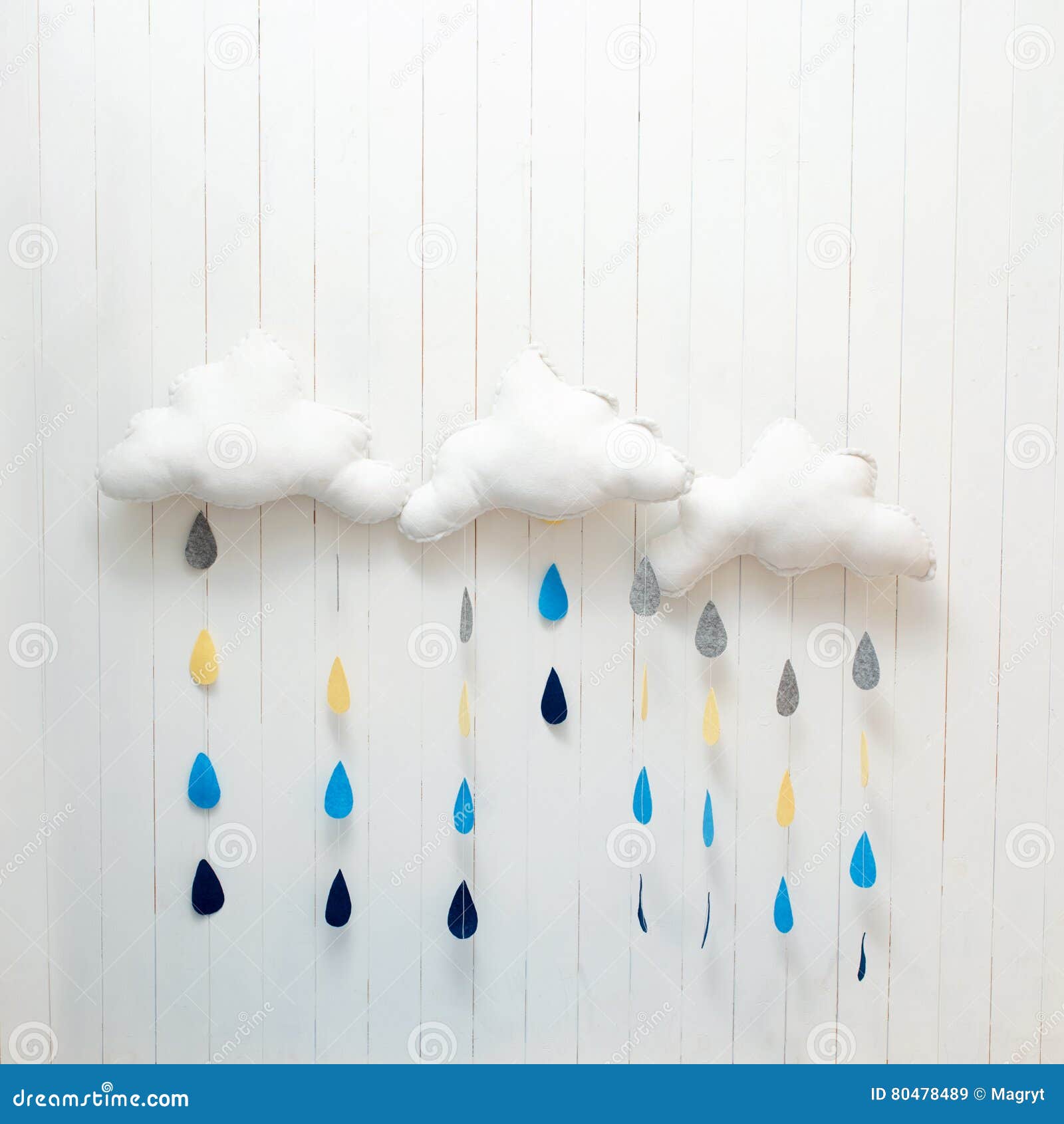 Weather Symbols. Handmade Room Decoration Clouds with Rain Drops ...