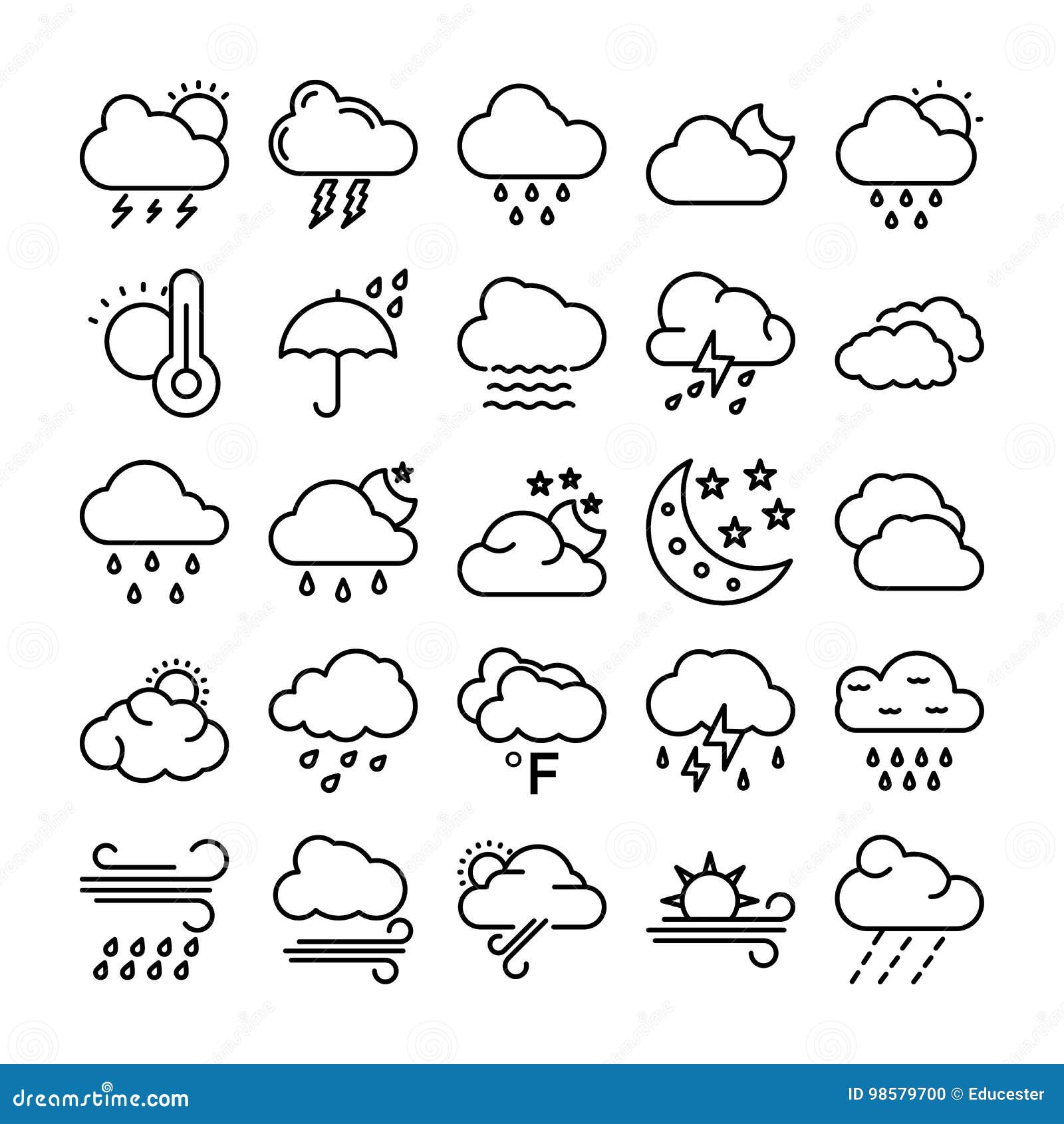 Weather Vector Line Icons Set 1 Stock Illustration - Illustration of ...