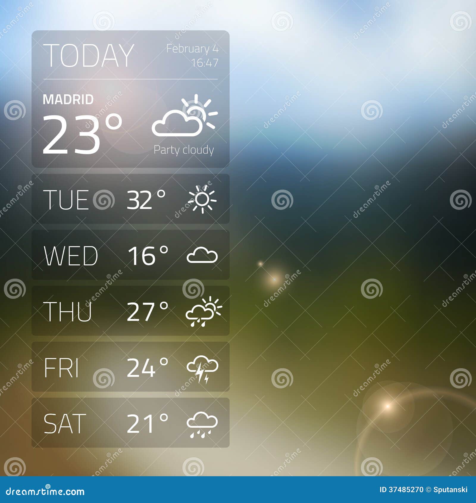 Weather Widget Template On Blured Background Stock Vector Weather Widget Template On Blured Background Stock Vector