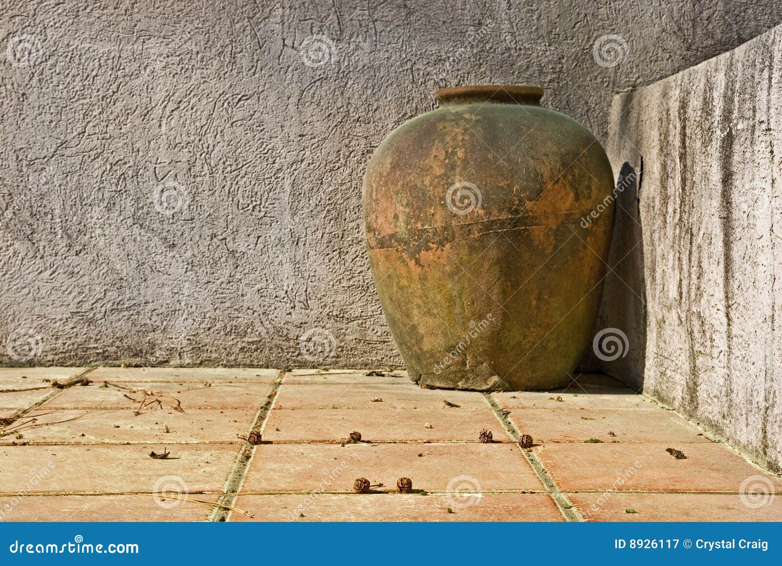 Weathered Clay Vase on Patio Stock Image Image of mossy, colour 8926117
