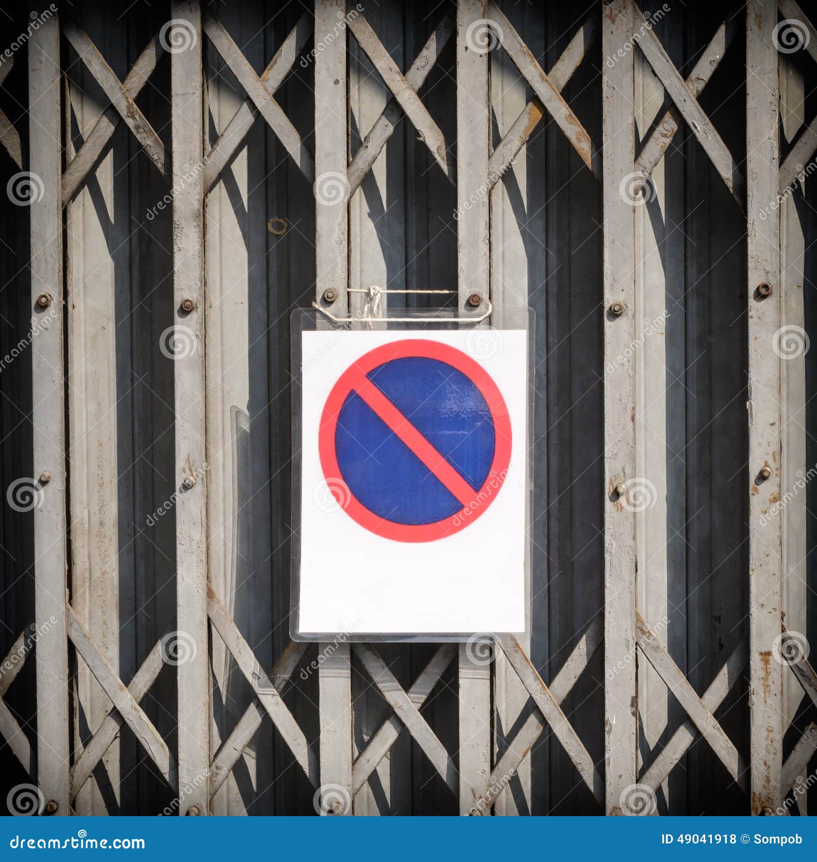 Weathered Garage Door with No Parking Sign Stock Photo Image of
